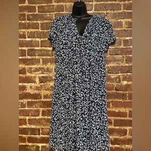 J.B.S. White and Blue Sheath Midi Dress V-Neck Size 16